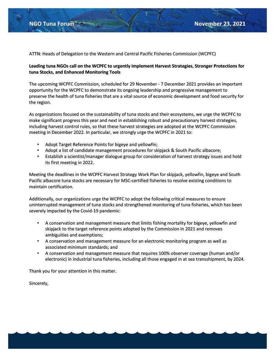 WCPFC NGO Letter November 2021