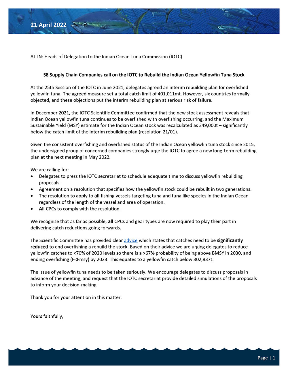 IOTC Yellowfin Rebuilding Markets Letter