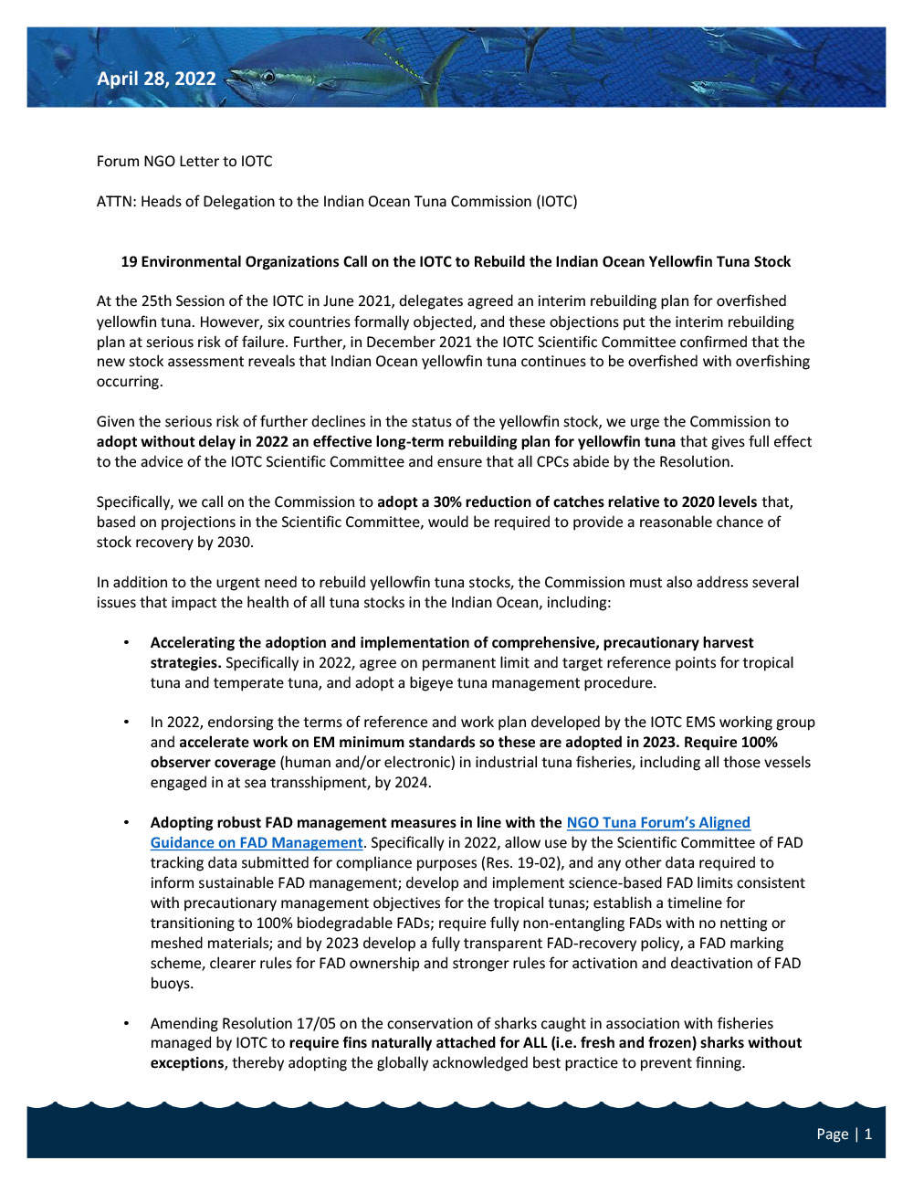IOTC Yellowfin Rebuilding NGO Letter 2022