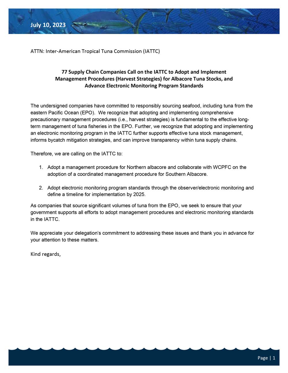 IATTC Market Advocacy Letter July 2023