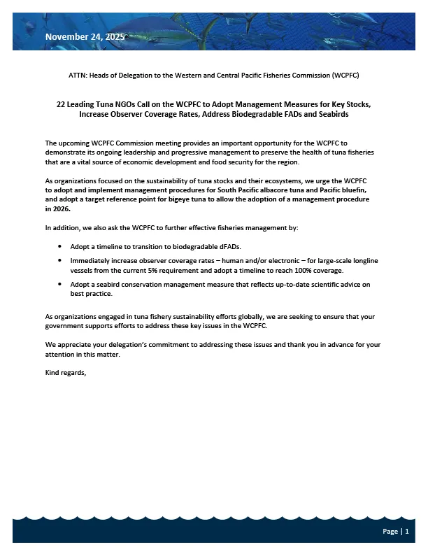 Front Page of WCPFC NGO Letter